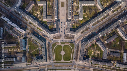 Central Square in Nowa Huta from a bird's eye view, Krakow, Poland