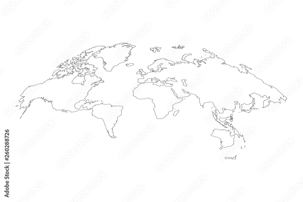 best popular world map outline graphic sketch style, background vector of Asia Europe north south america and africa