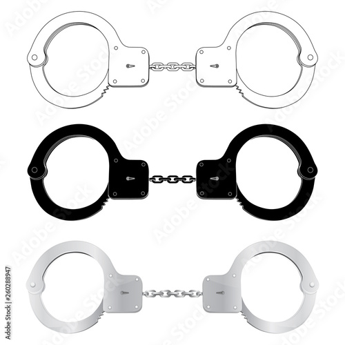 Handcuffs. Outline symbols and 3d security element