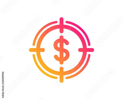 Target with Dollar icon. Aim symbol. Cash or Money sign. Classic flat style. Gradient dollar Target icon. Vector