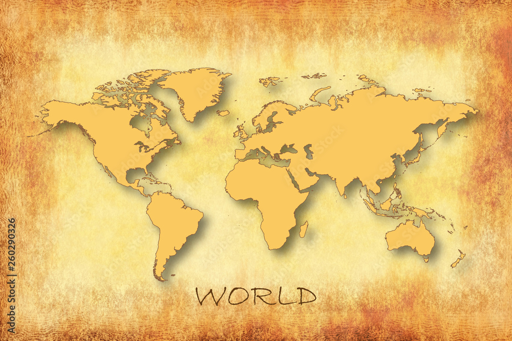 Fototapeta premium Old vintage style world map, paper texture background