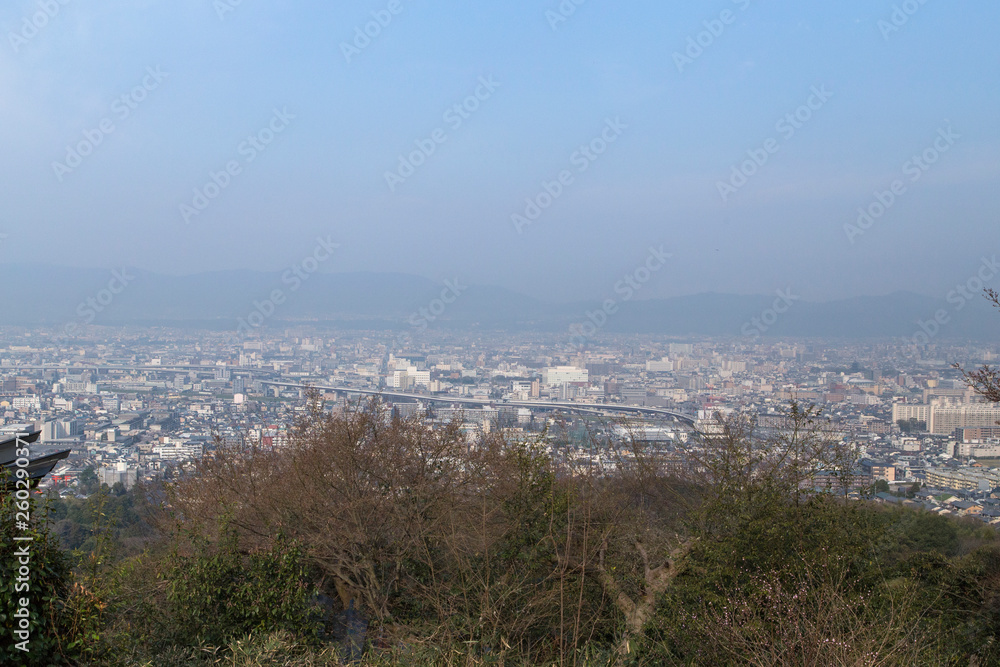 View of Kyoto from Mount Fushimi Inari during the Hanami on a clear day