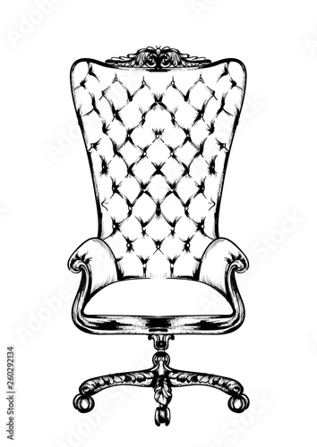Classic armchair Vector. Royal style decotations. Victorian ornaments engrave...