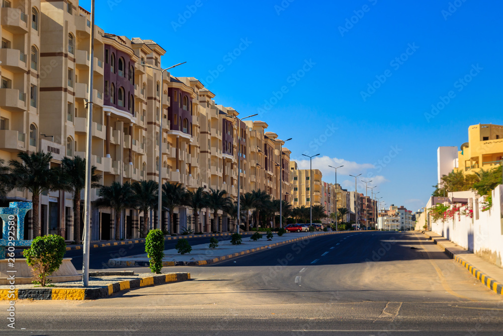 Street of Hurghada city in Egypt