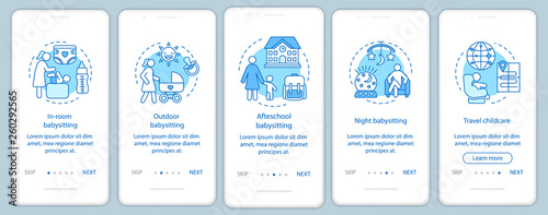 Babysitter types onboarding mobile app page screen vector template