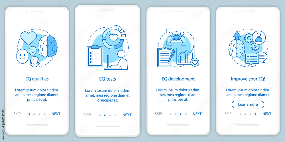 Emotional intelligence onboarding mobile app page screen vector template