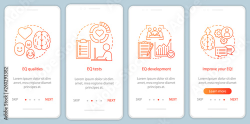 Emotional intelligence onboarding mobile app page screen with linear concepts