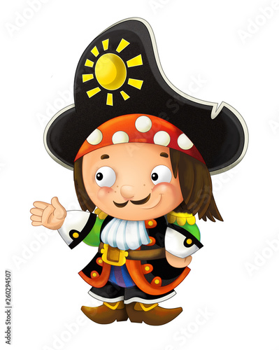 cartoon scene with pirate man captain on white background - illustration for children