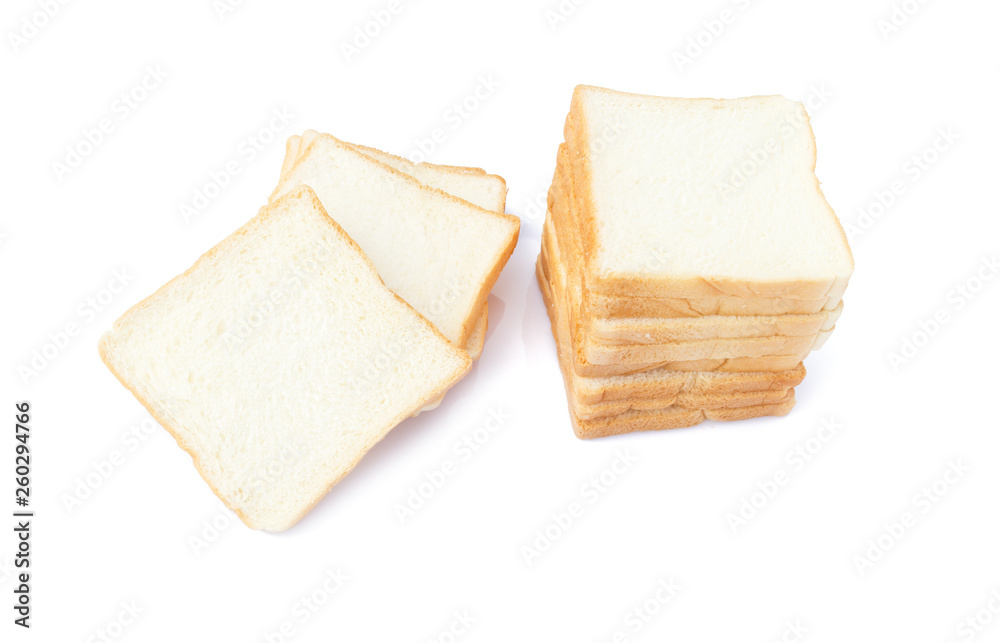 sliced soft and sticky delicious white bread for breakfast on white isolated background