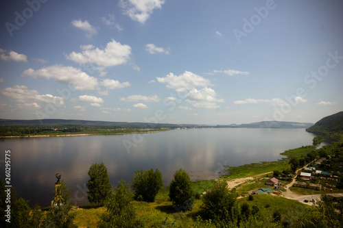 landscape with lake and blue sky