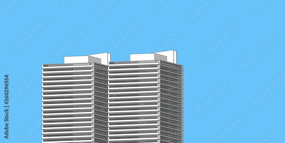 3D illustration architecture building perspective lines. 3D illustration architecture building perspective lines.