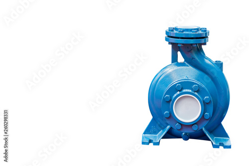 Fototapeta Naklejka Na Ścianę i Meble -  High pressure Centrifugal blue pump include motor isolated on white background with copy space and clipping path