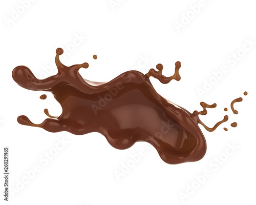 Chocolate milk or cocoa splash isolated on white background, 3d rendering Include clipping path.