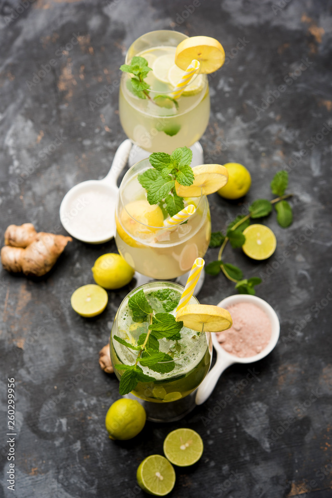 Fototapeta premium Shikanji is lemonade originating from the Punjab/India. Also known as shikanjvi or Nimbu Pani or sherbet. popular summer cold drink