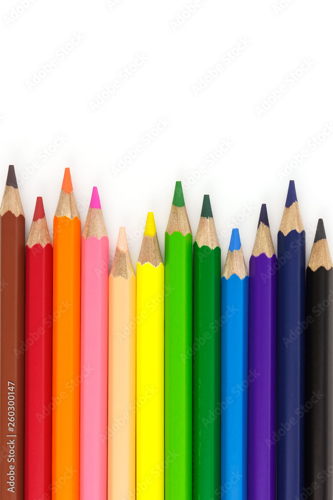 Color pencils isolated on white background with copy space. Color pencils isolated on white background with copy space.