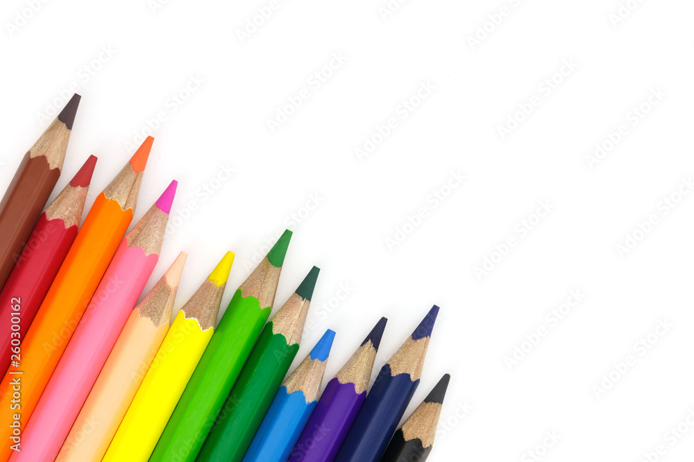 Color pencils isolated on white background with copy space. Color pencils isolated on white background with copy space.