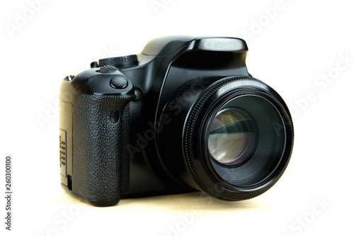 Bangkok, Thailand - June 7, 2017: digital dslr camera in APS-C sensor with fix lens on canon brand isolated on white background.