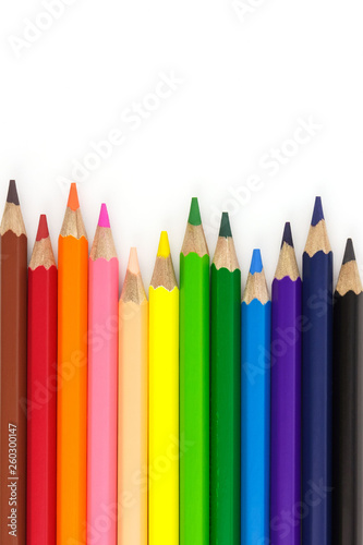 Color pencils isolated on white background with copy space.
