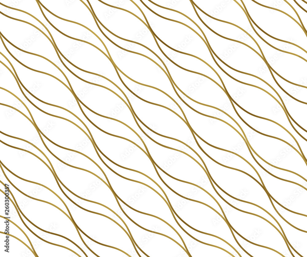 Diagonal wavy lines, Seamless background, smooth bends, stripes. Pattern for fabrics, prints, websites, wrappers and backgrounds. Gold and white color. Diagonal wavy lines, Seamless background, smooth bends, stripes. Pattern for fabrics, prints, websites, wrappers and backgrounds. Gold and white color.