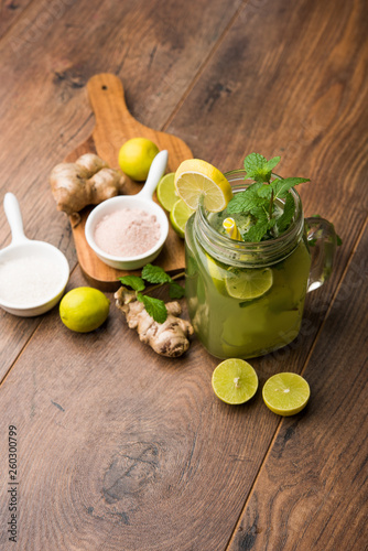 Fototapeta Naklejka Na Ścianę i Meble -  Shikanji is lemonade originating from the Punjab/India. Also known as shikanjvi or Nimbu Pani or sherbet. popular summer cold drink