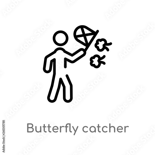 outline butterfly catcher vector icon. isolated black simple line element illustration from activity and hobbies concept. editable vector stroke butterfly catcher icon on white background