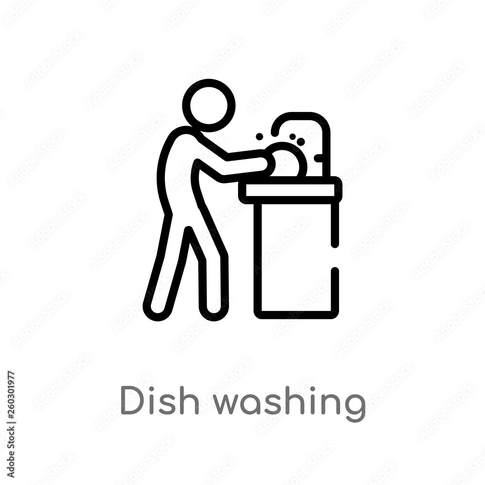outline dish washing vector icon. isolated black simple line element illustration from activity and hobbies concept. editable vector stroke dish washing icon on white background outline dish washing vector icon. isolated black simple line element illustration from activity and hobbies concept. editable vector stroke dish washing icon on white background