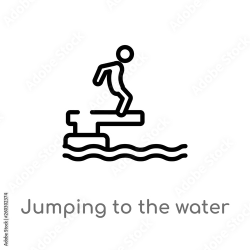 outline jumping to the water vector icon. isolated black simple line element illustration from activity and hobbies concept. editable vector stroke jumping to the water icon on white background