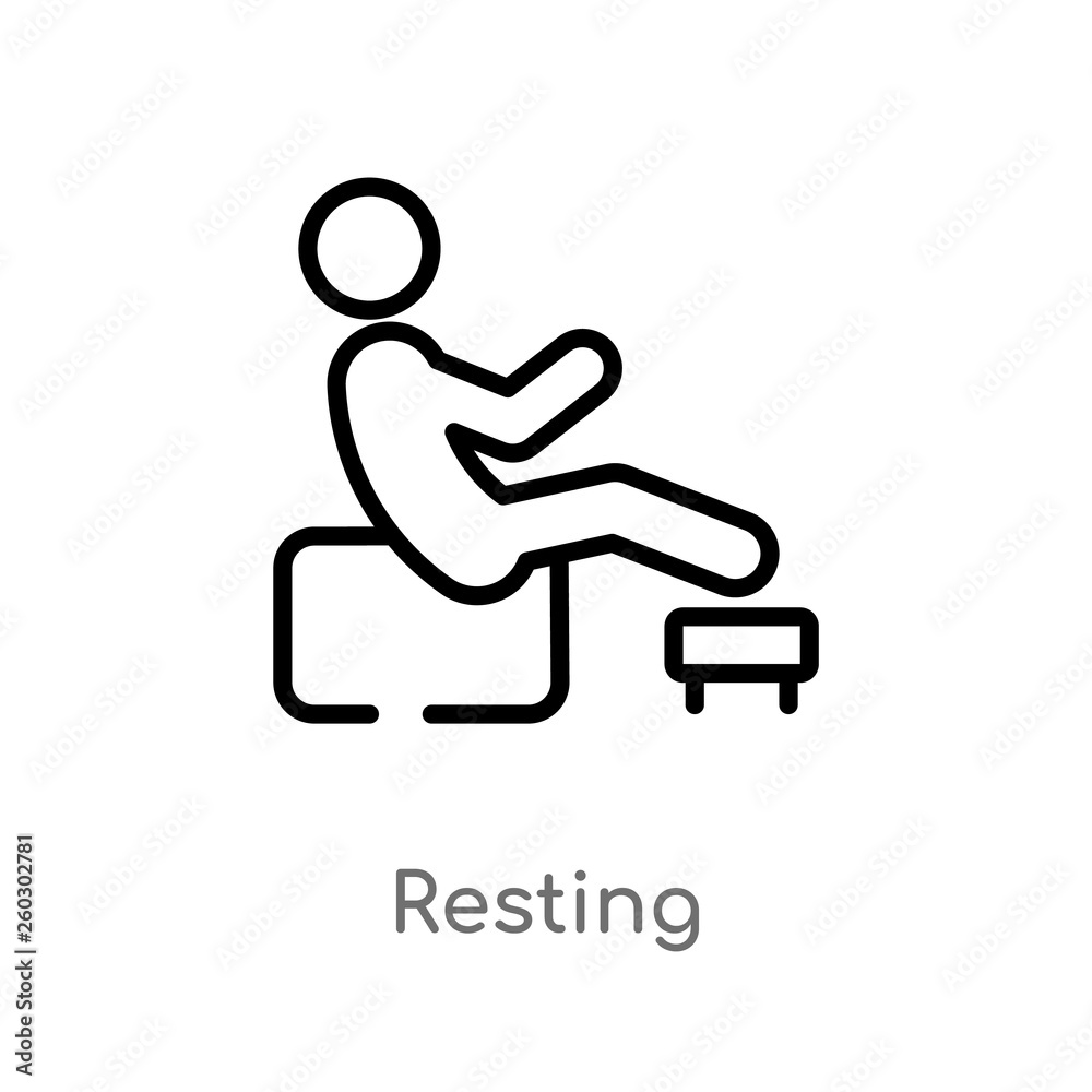 outline resting vector icon. isolated black simple line element illustration from activity and hobbies concept. editable vector stroke resting icon on white background outline resting vector icon. isolated black simple line element illustration from activity and hobbies concept. editable vector stroke resting icon on white background