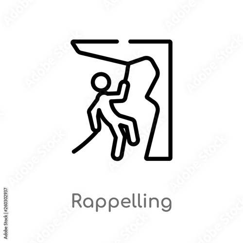 outline rappelling vector icon. isolated black simple line element illustration from activity and hobbies concept. editable vector stroke rappelling icon on white background