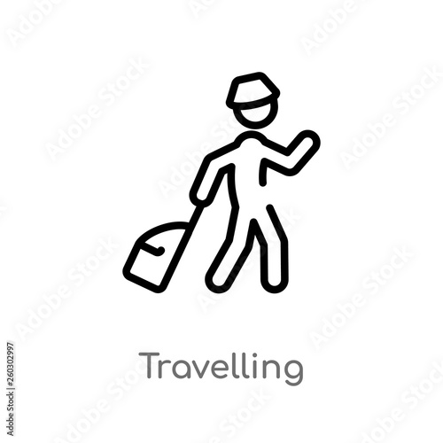 outline travelling vector icon. isolated black simple line element illustration from activities concept. editable vector stroke travelling icon on white background