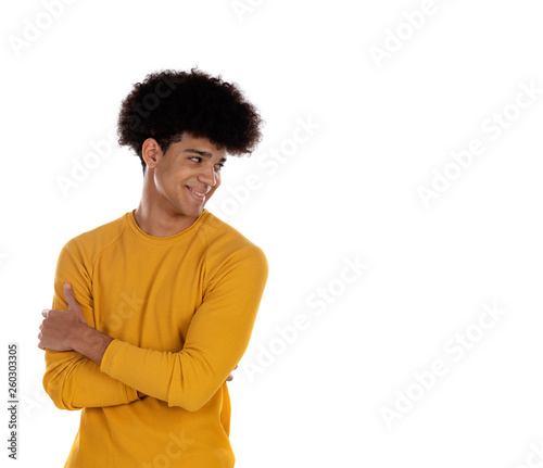 Teenager boy with yellow t-shirt
