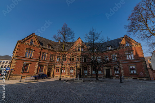 Old buildings in spring sunny morning in Zwickau city in Germany