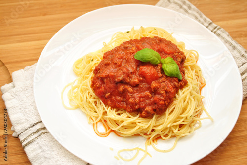 Angel Hair Pasta Served with Bolognese Sauce 