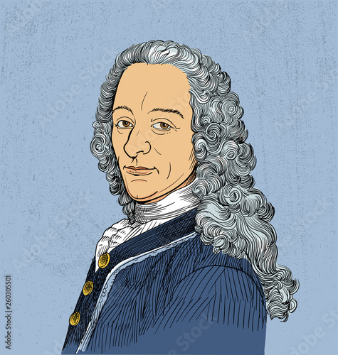 Voltaire portrait in line art illustration photo