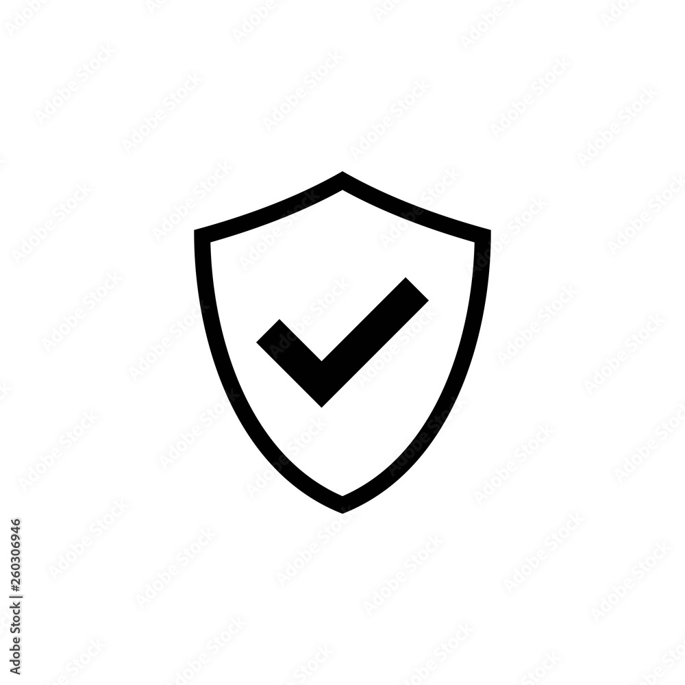 Shield check mark logo icon. Protection approve sign. Safe icon vector Shield check mark logo icon. Protection approve sign. Safe icon vector