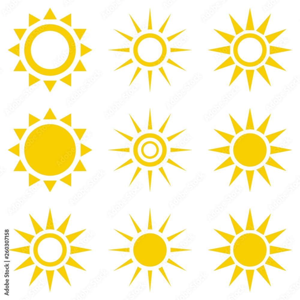 Sun icon set. Suns icon collection Sun icon set. Suns icon collection