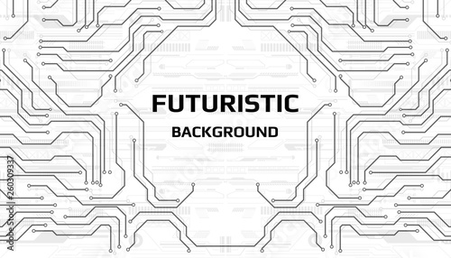 Circuit board grayscale tone futuristic digital technology communication system background template vector design. HUD element technology control panel texture illustration.