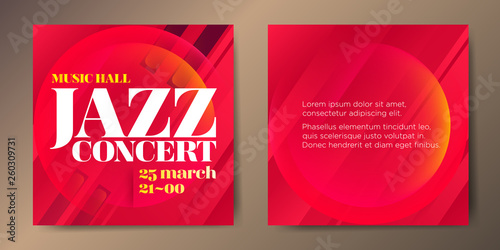 Set of two square jazz card templates with graphic elements and text. 