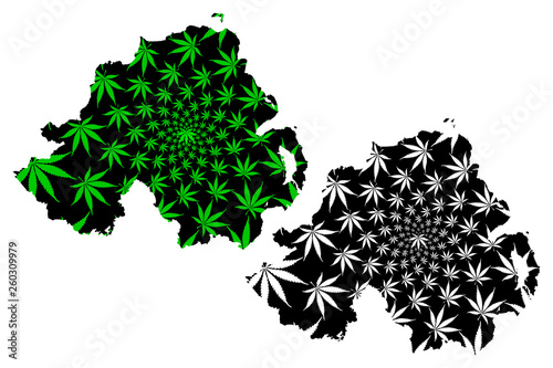 NNorthern Ireland - map is designed cannabis leaf green and black, Northern Ireland map made of marijuana (marihuana,THC) foliage, photo