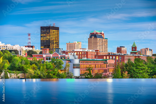 Manchester, New Hampshire, USA Skyline on the Merrimack River photo