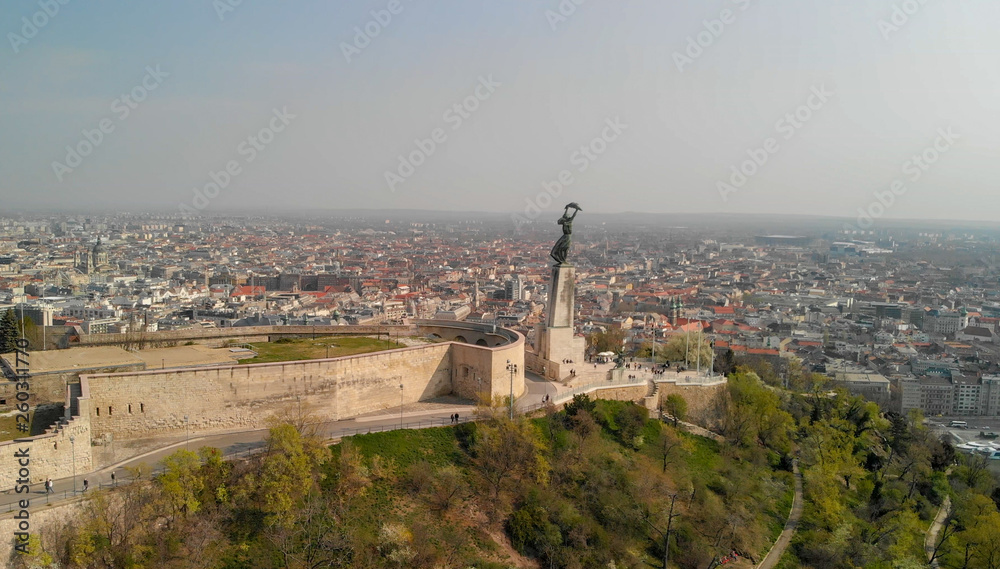 Fototapeta premium Aerial view of Budapest skyline and City Citadel