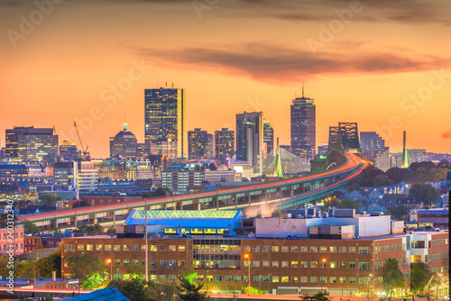 Boston  Massachusetts  USA skyline with bridges and highways