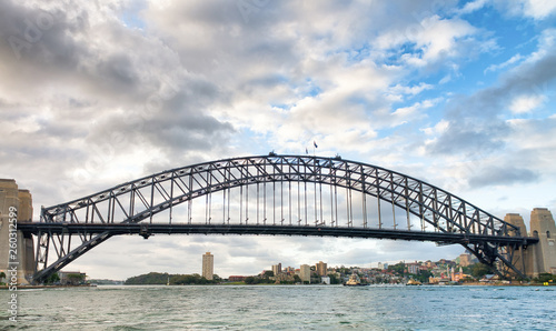 Beautiful view of Sydney Harbor Bridge from cruise ship in Sydney Harbor