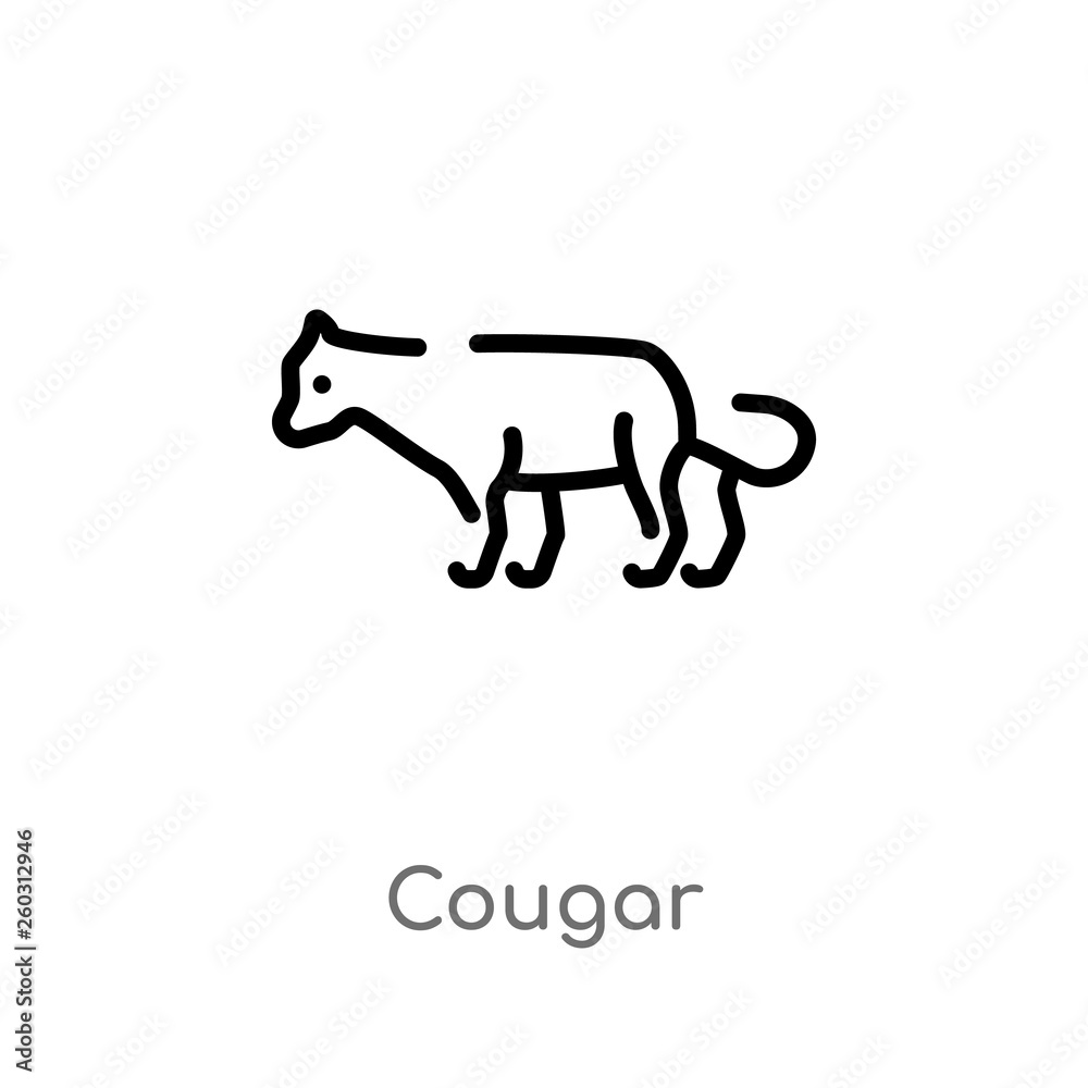 outline cougar vector icon. isolated black simple line element illustration from animals concept. editable vector stroke cougar icon on white background