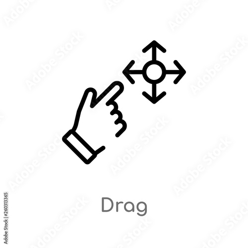 outline drag vector icon. isolated black simple line element illustration from arrows 2 concept. editable vector stroke drag icon on white background