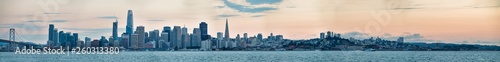 San Francisco, California. Panoramic view of Downtown skyline at sunset