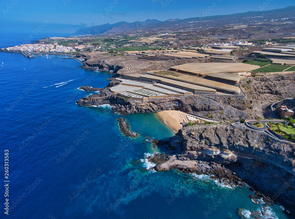 Aerial view of Tenerife coastline from drone