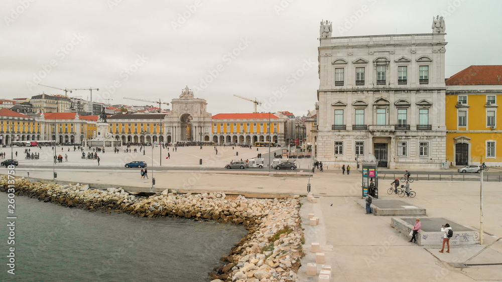 Panoramic aerial view of Lisbon skyline, Portugal