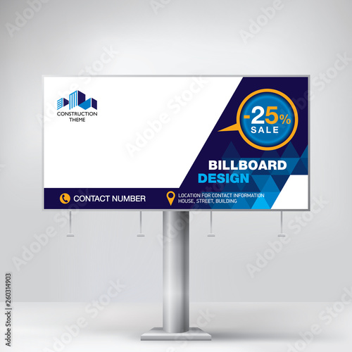 Creative billboard design, layout banner for outdoor advertising,  geometric blue background