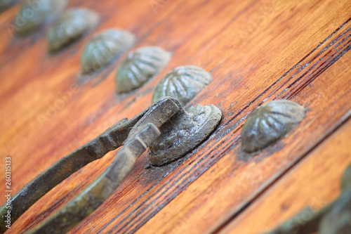 old zitouna mosque wooden door with metallic knocker photo